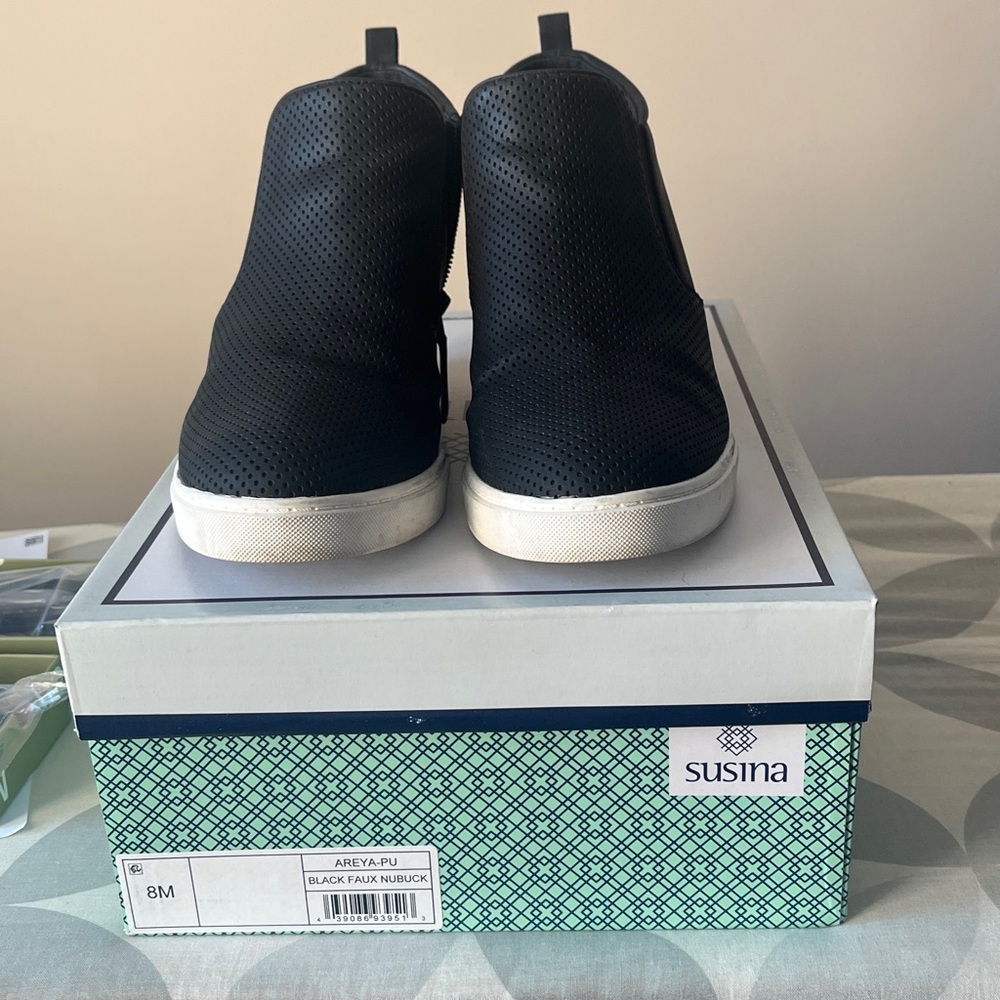 Susina Black Faux Nubuck Slip-On Shoes